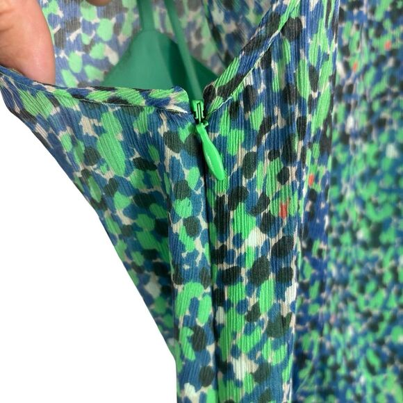 J. Crew Sweet Meadow Silk Midi Dress Women's Blue Green Watercolor Dots Size 4 - Picture 8 of 10